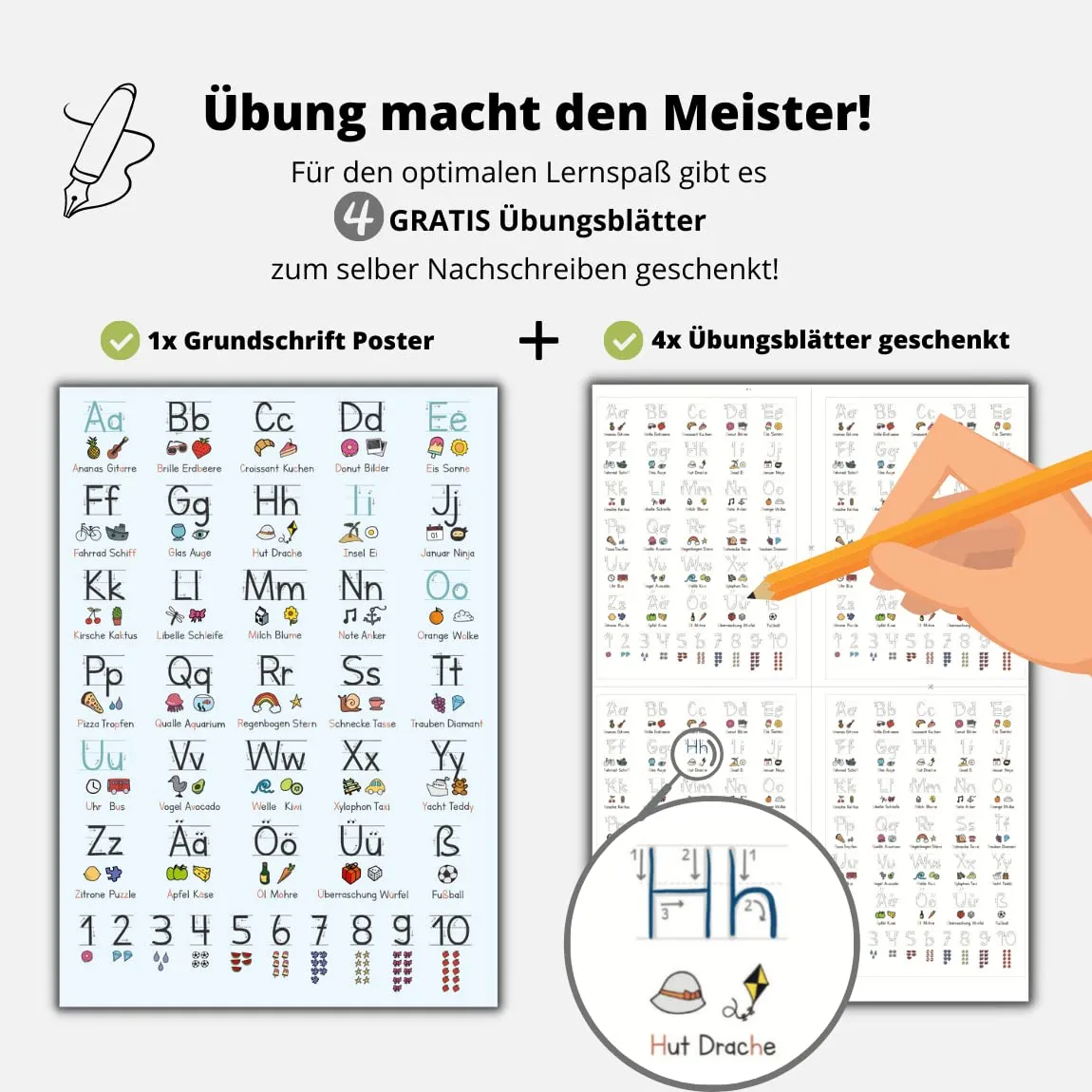 MeinBaby123 Lernposter Grundschrift A2 Poster schwarz/blau