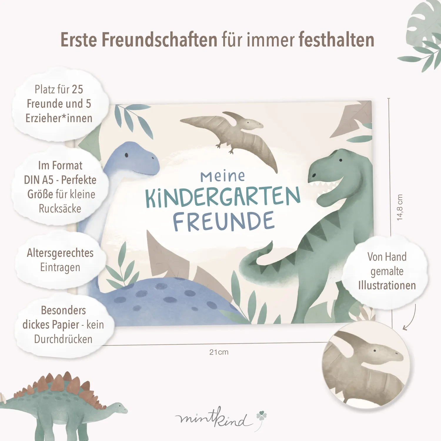 MINTKIND Dino Freundebuch Kindergarten DIN A5 quer