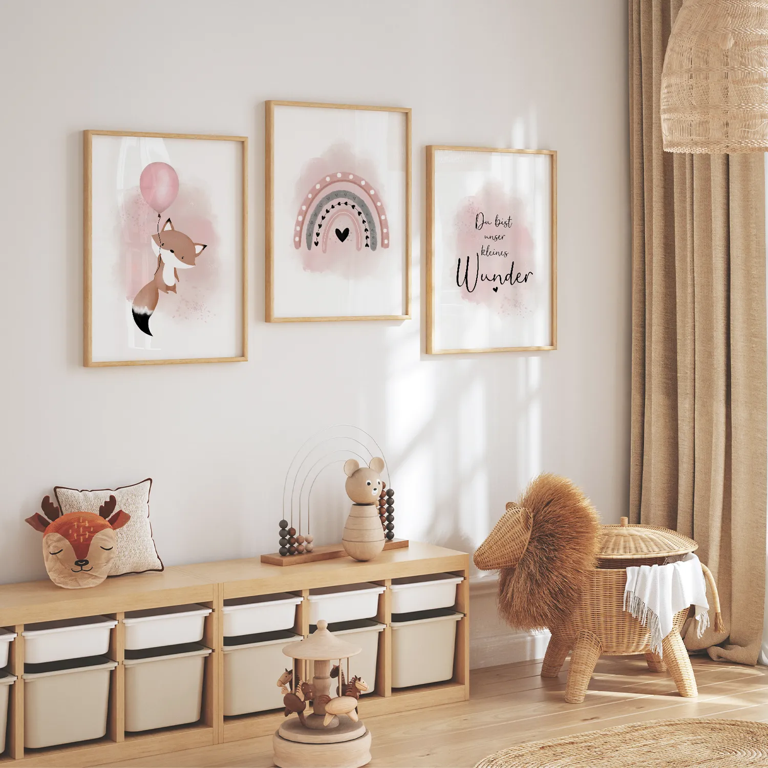 MeinBaby123 Kinderzimmer Poster Fuchs Rosa A4 3er-Set matt