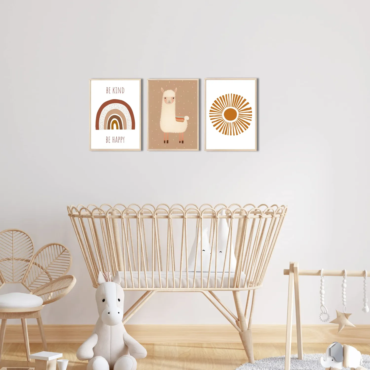 MeinBaby123 Alpaka & Sonne Poster Kinderzimmer 3er A4 matt