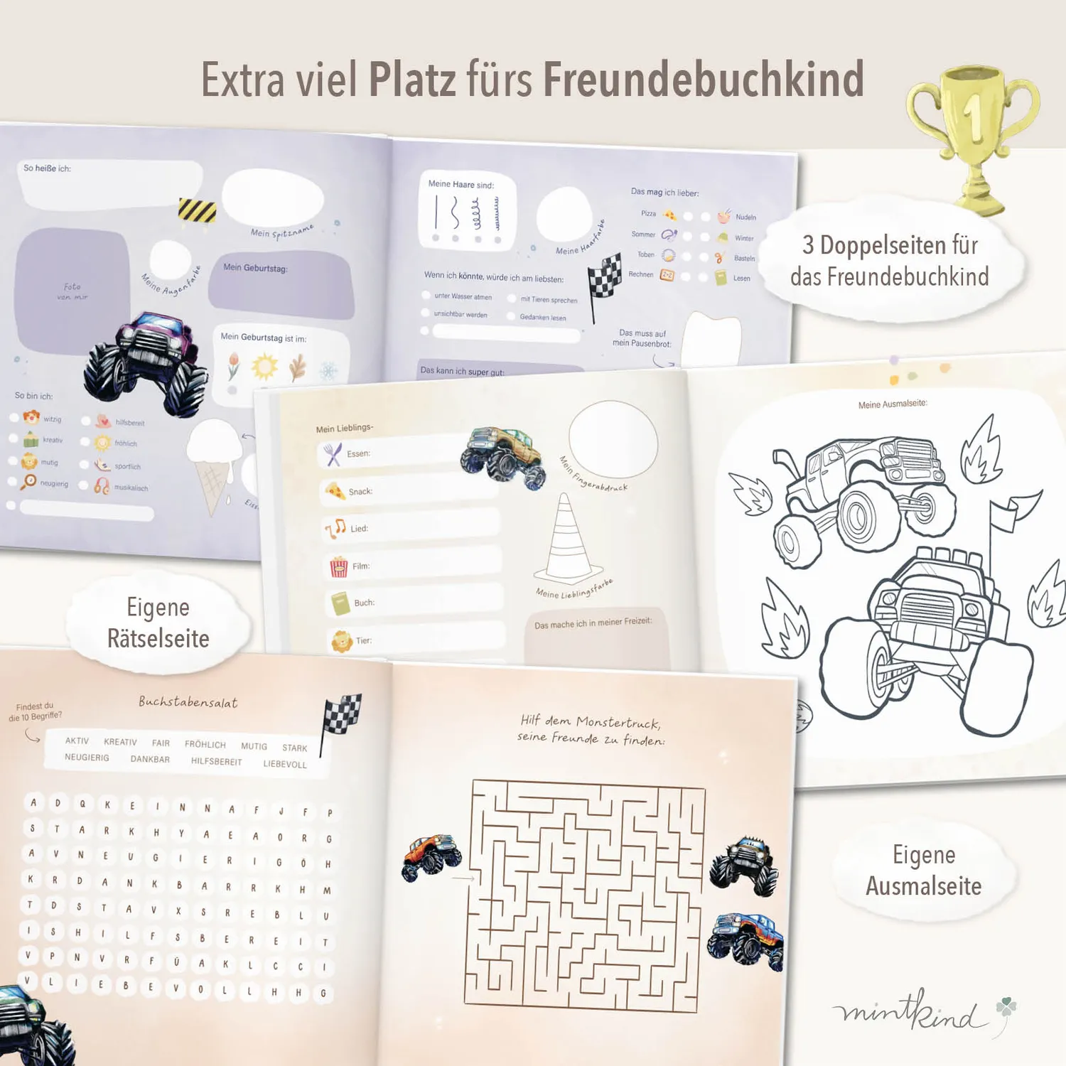 MINTKIND Freundebuch Schule Monstertruck für 30 Freunde