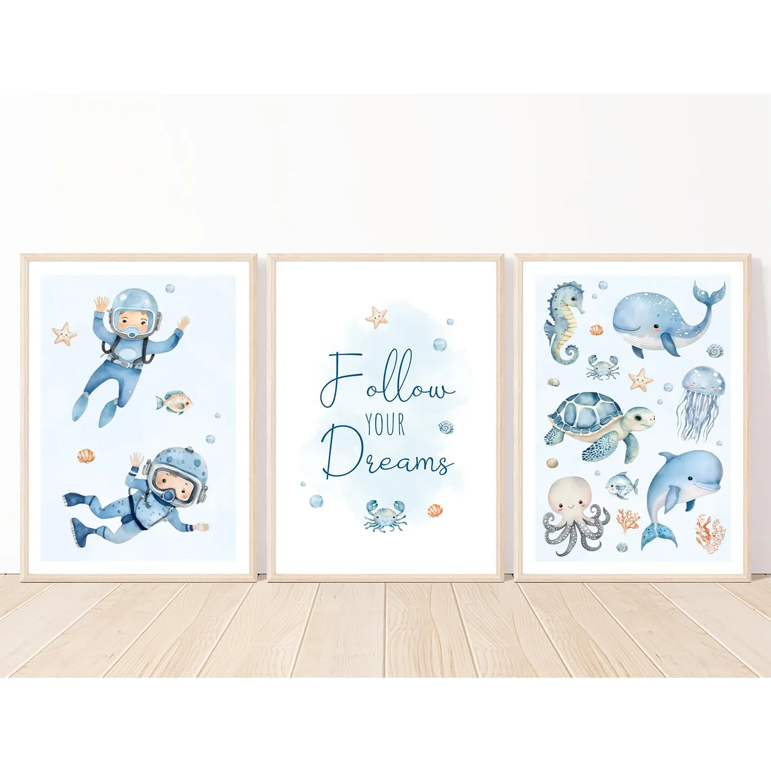 MeinBaby123 Unterwasserwelt Kinderzimmerposter 3er Set A4 matt