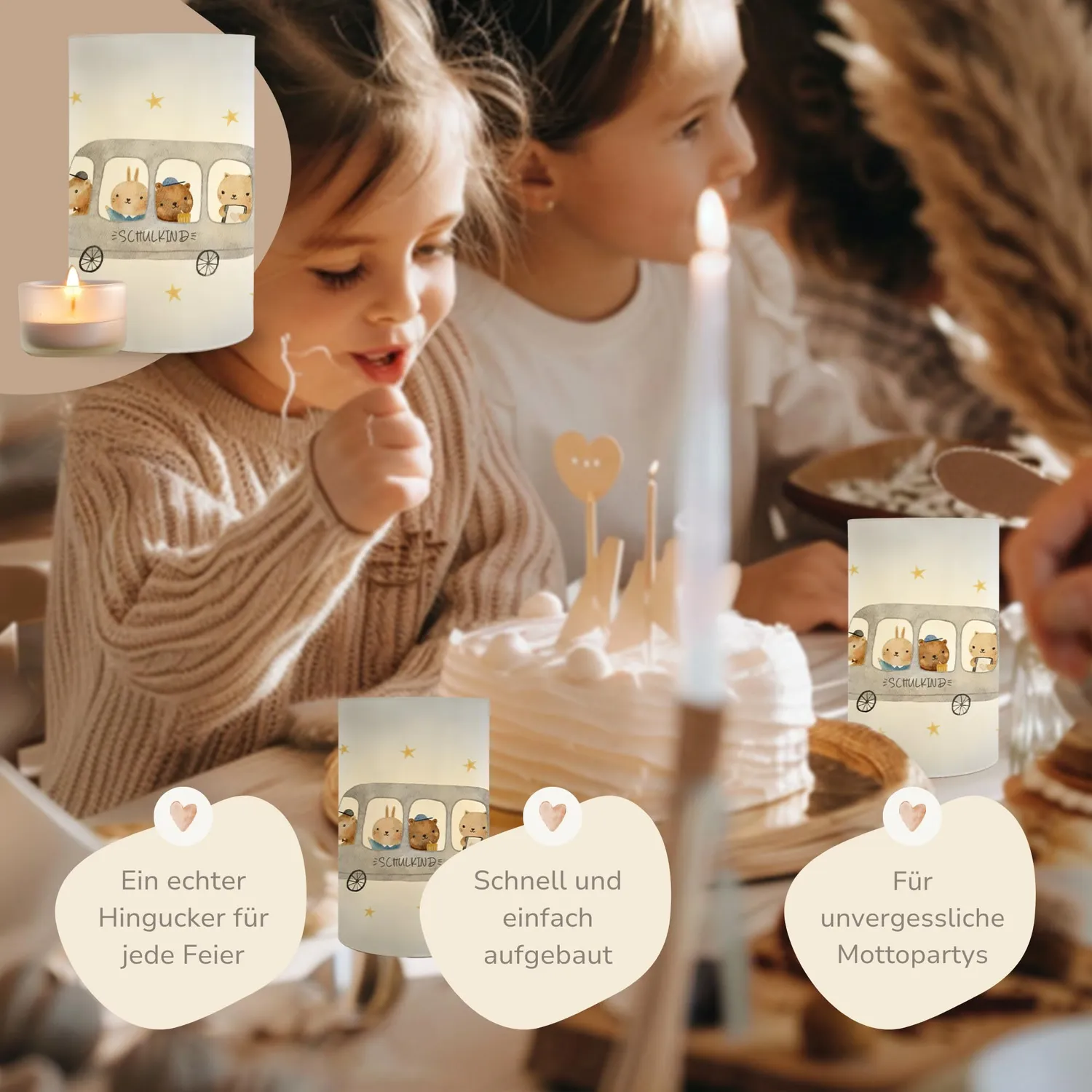 MeinBaby123 Schulbus Windlicht Tischdeko Einschulung 10 Stück