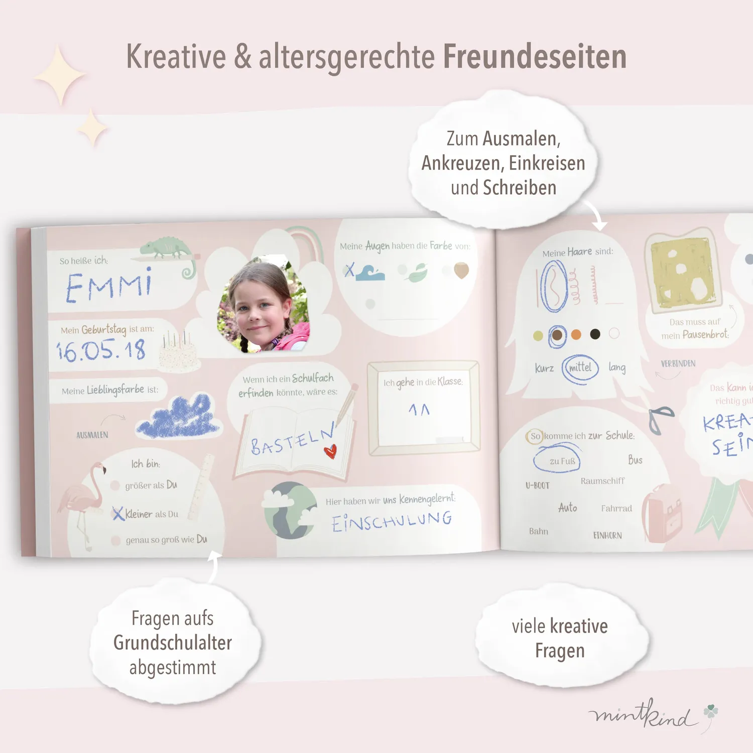 MINTKIND Meine Schulfreunde Freundebuch Rosa Grundschule