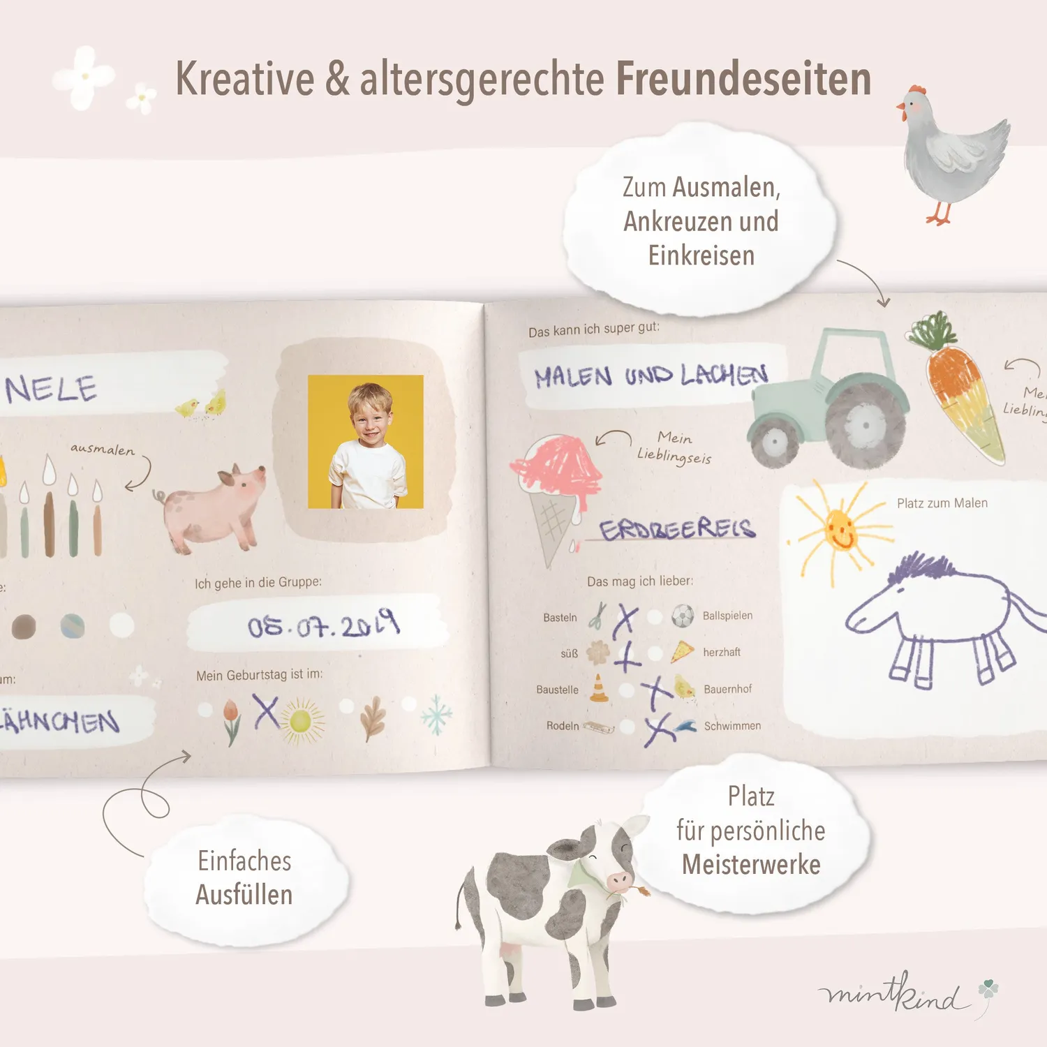 MINTKIND Bauernhof Freundebuch Kindergarten 25 Freunde