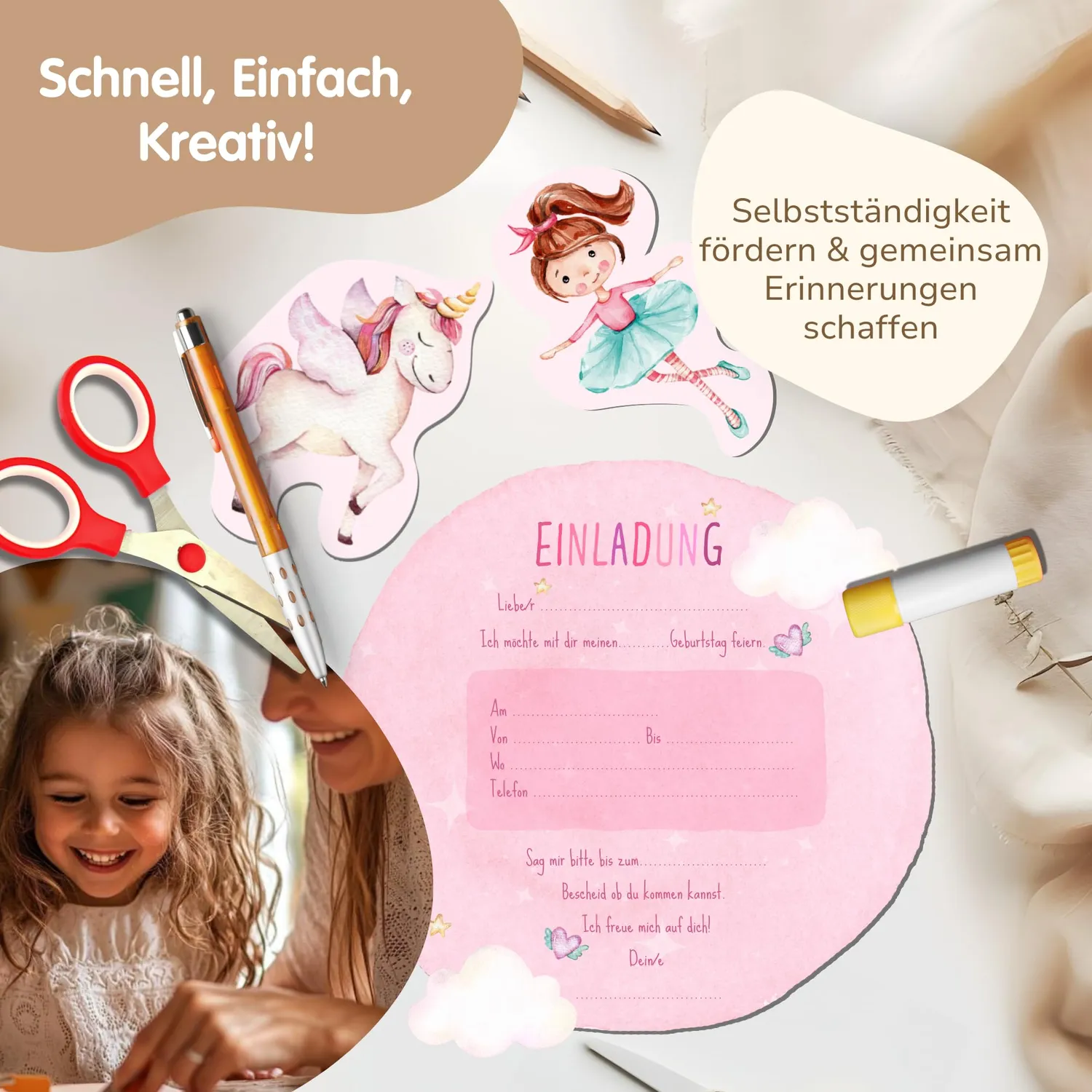MeinBaby123 Fee & Einhorn Einladungskarten 10 Stück Bastelset