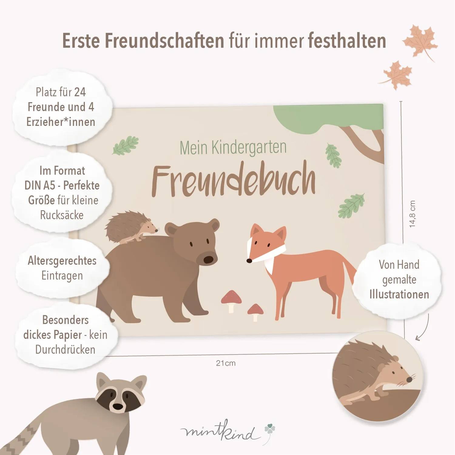 MINTKIND Kindergarten Freundebuch Waldtiere Bär DIN A5