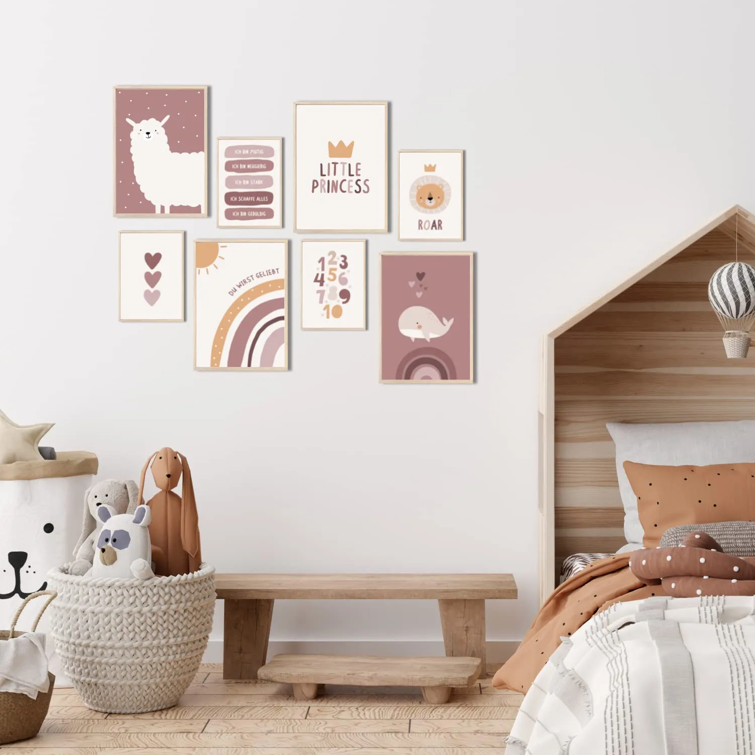 MeinBaby123 Alpaka & Freunde Poster 8er Set rosa