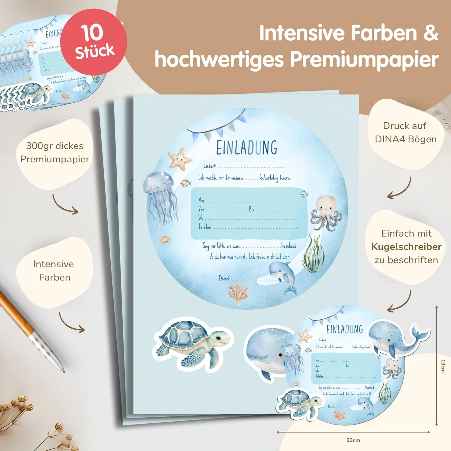 MeinBaby123 Unterwasserwelt Einladungen Bastelset
