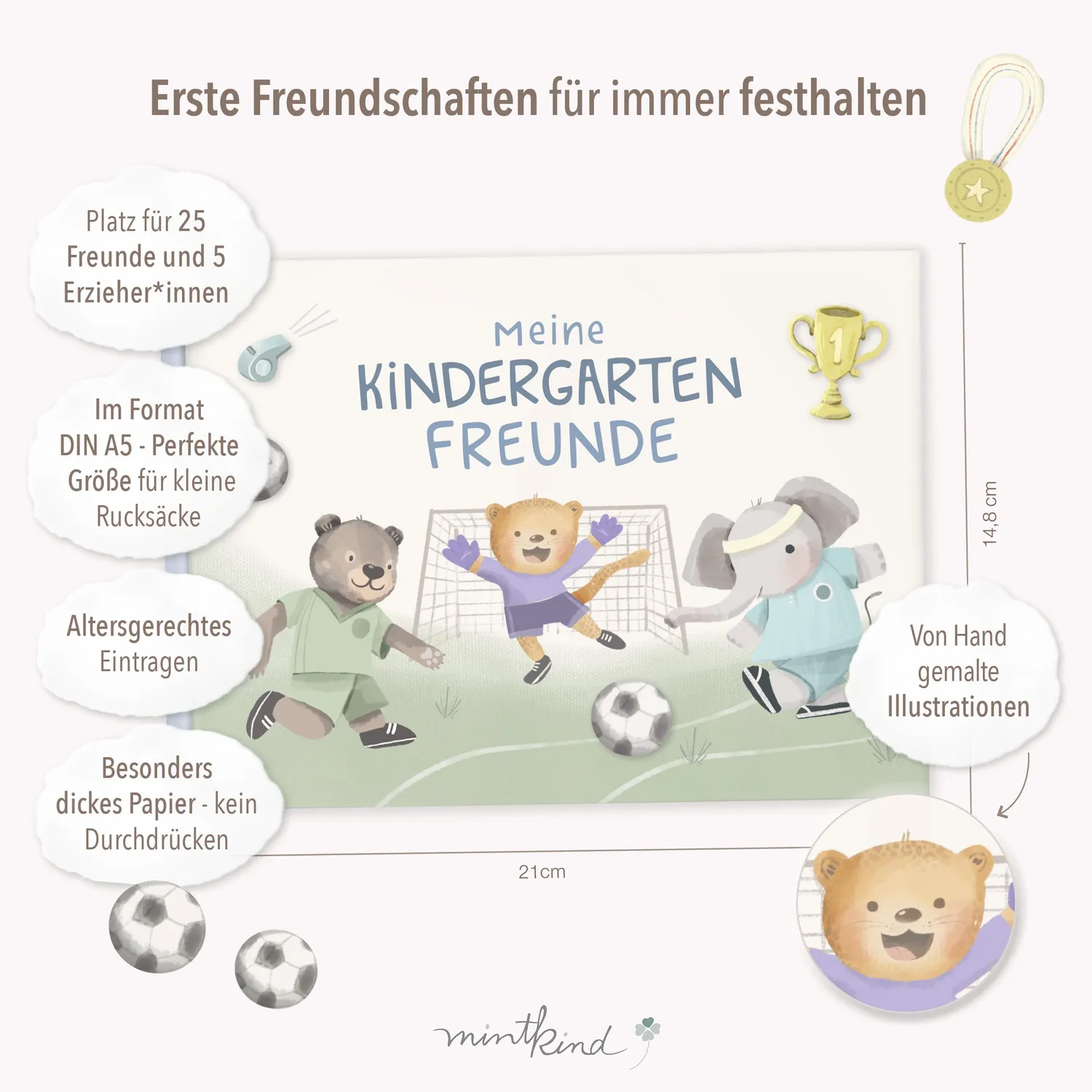 MINTKIND Kindergarten Freundebuch Fußball Hardcover 25 Kicker