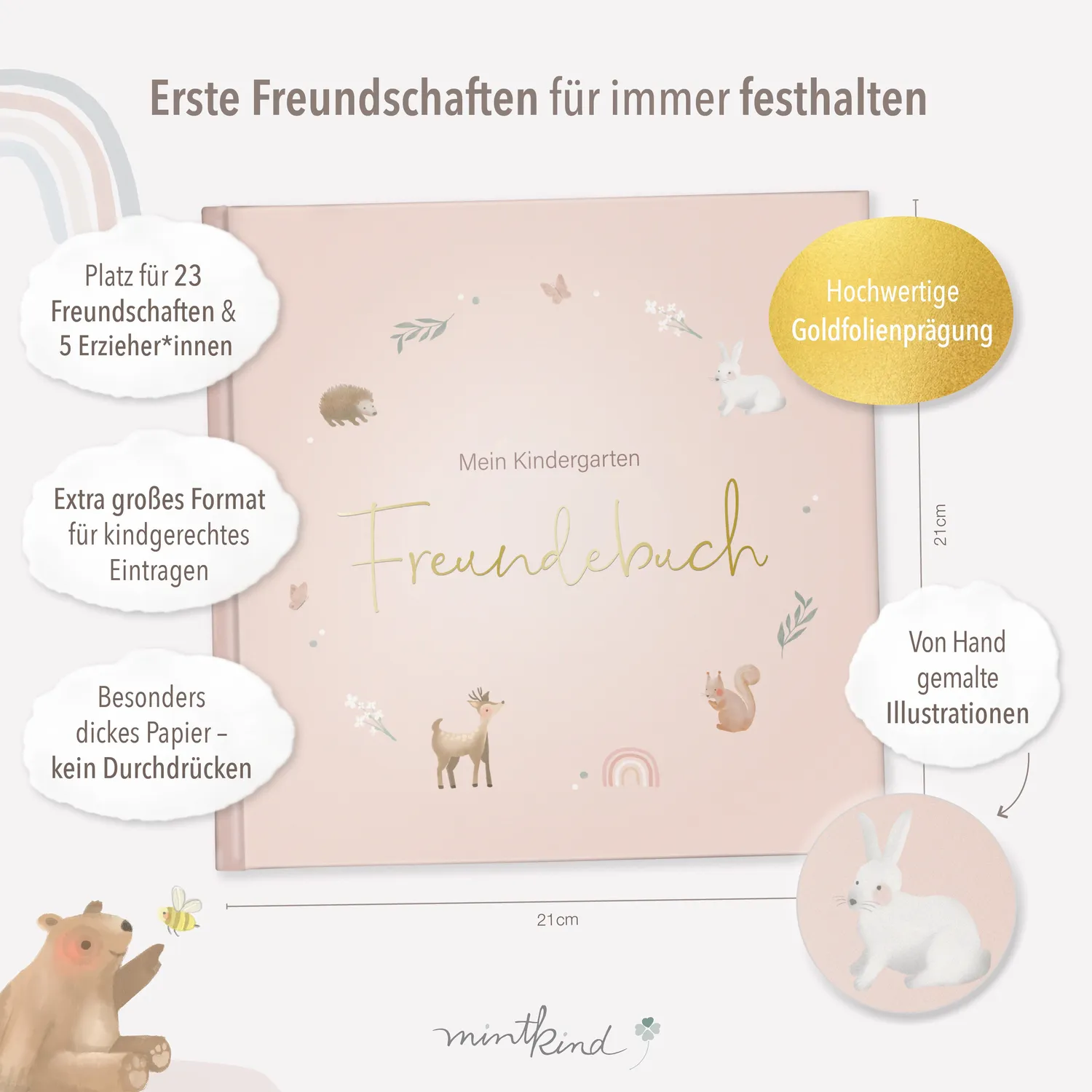 MINTKIND Freundschaftsbuch Kindergarten Waldtiere Natur