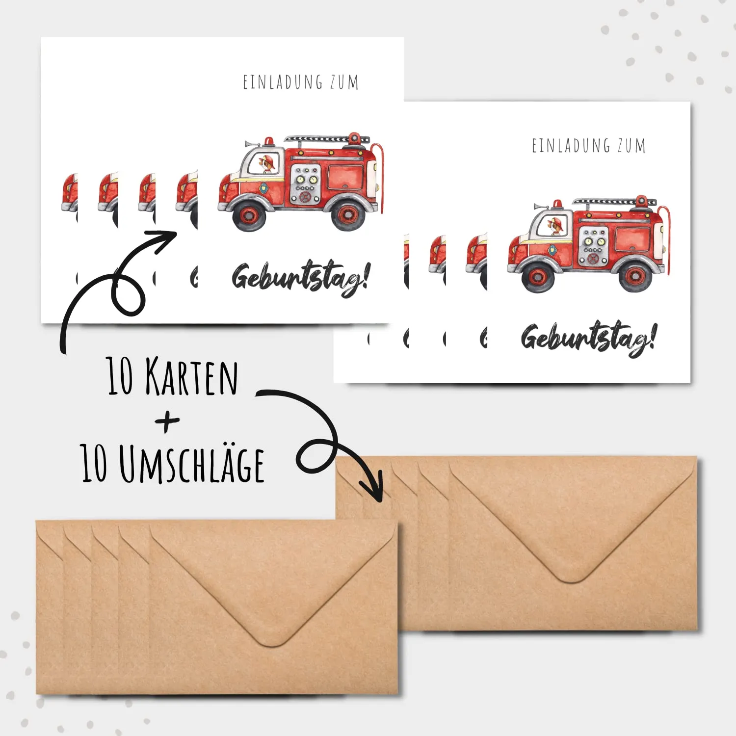 MeinBaby123 Feuerwehr Einladungskarten Kindergeburtstag 10er