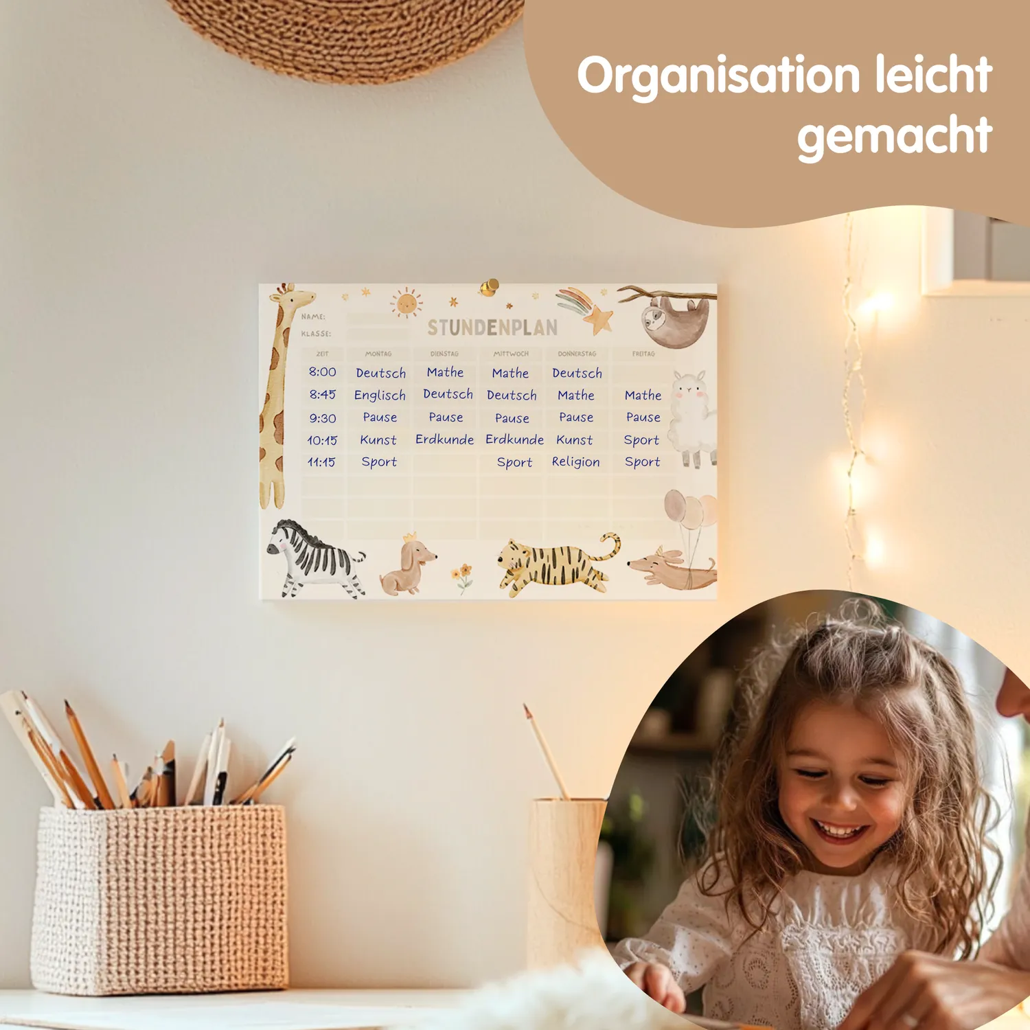 MeinBaby123 Süsse Tiere Stundenplan zum Ausdrucken PDF