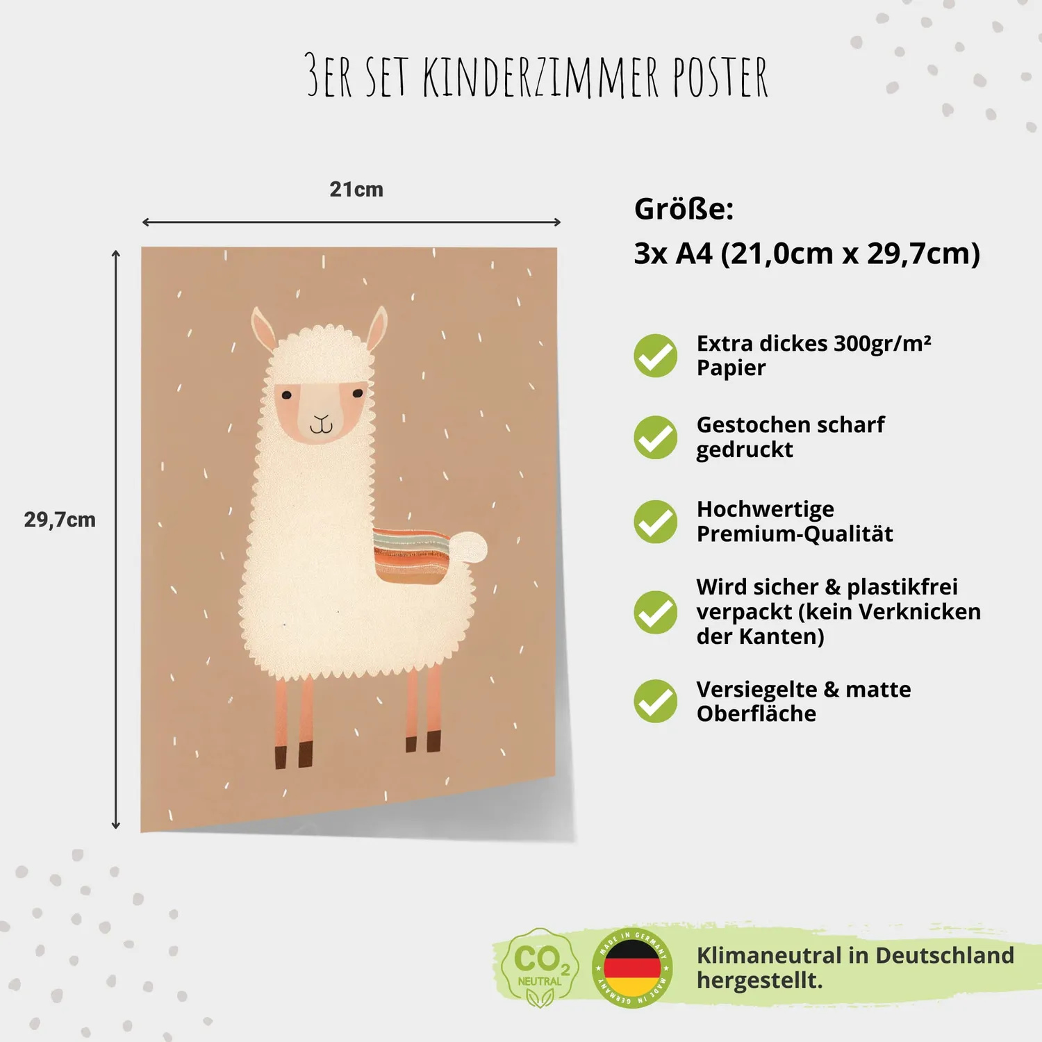 MeinBaby123 Alpaka & Sonne Poster Kinderzimmer 3er A4 matt