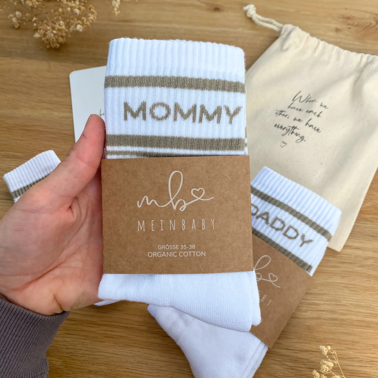 MeinBaby123 Retro-Socken Mommy Daddy Mini 3er Set Beige Bio
