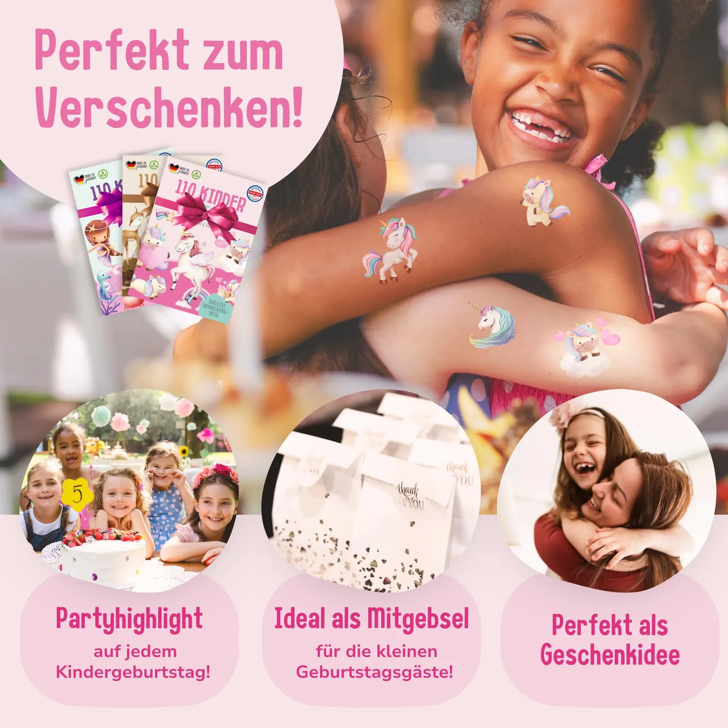 MeinBaby123 Kinder Tattoos 3er Set Einhorn Fee Meerjungfrau