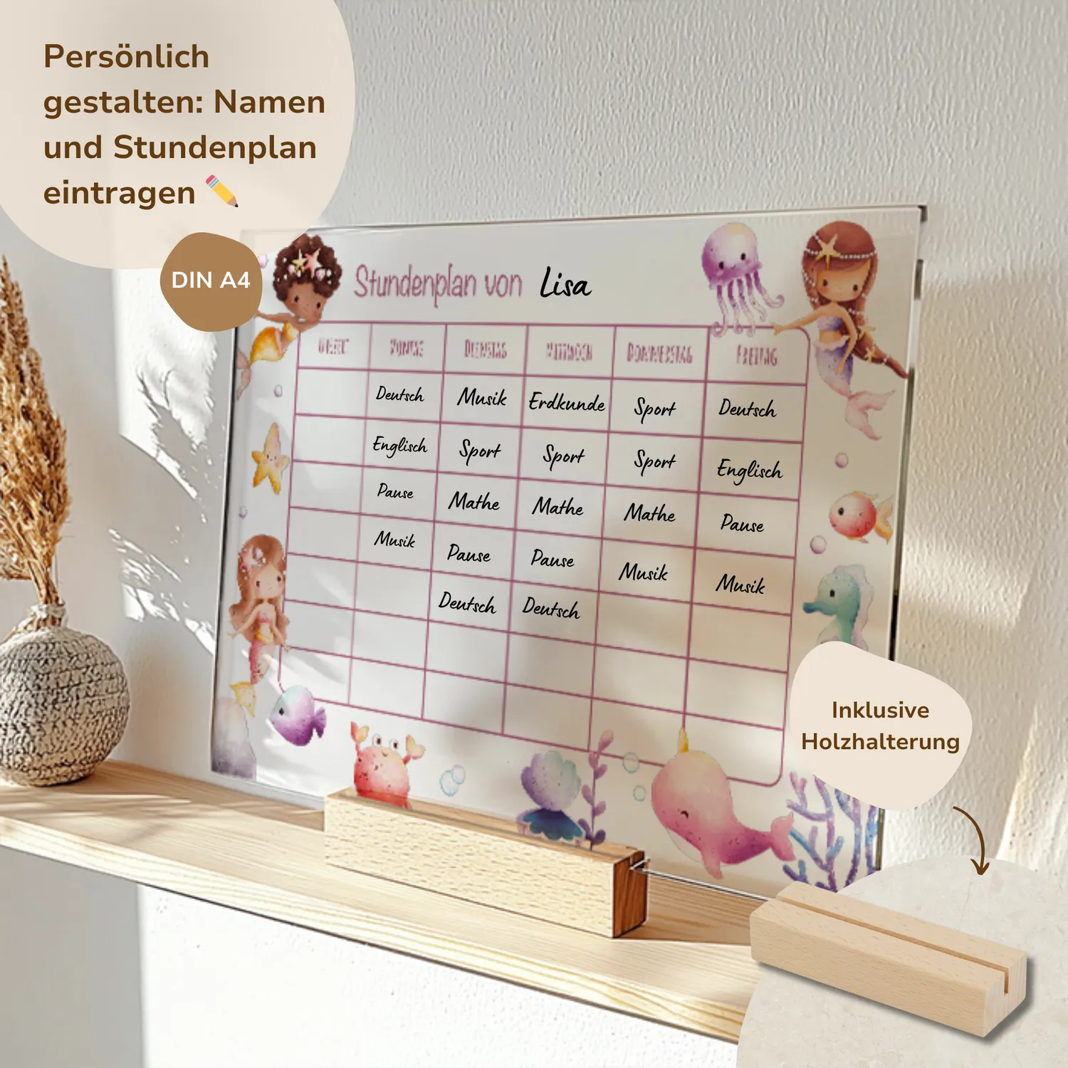 MeinBaby123 Stundenplan Acryl Meerjungfrauen A4 abwischbar