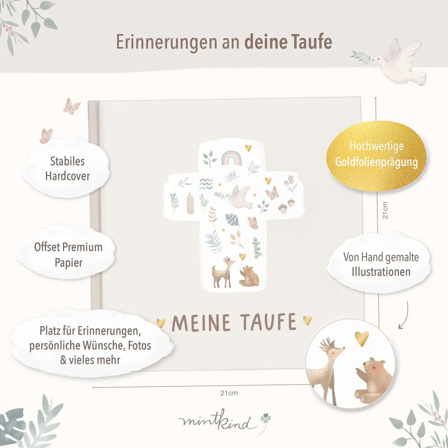 MINTKIND Meine Taufe Erinnerungsbuch Hardcover Goldfolie