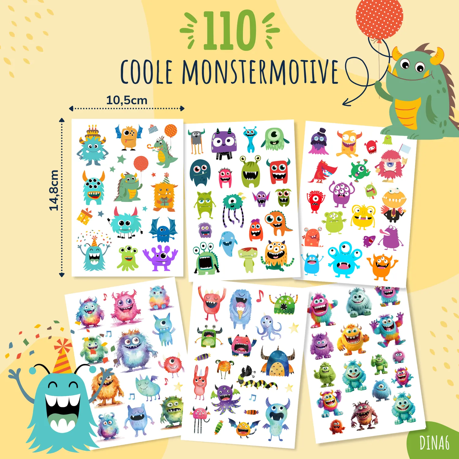 MeinBaby123 Monster Kinder-Tattoos 110 Sticker vegan