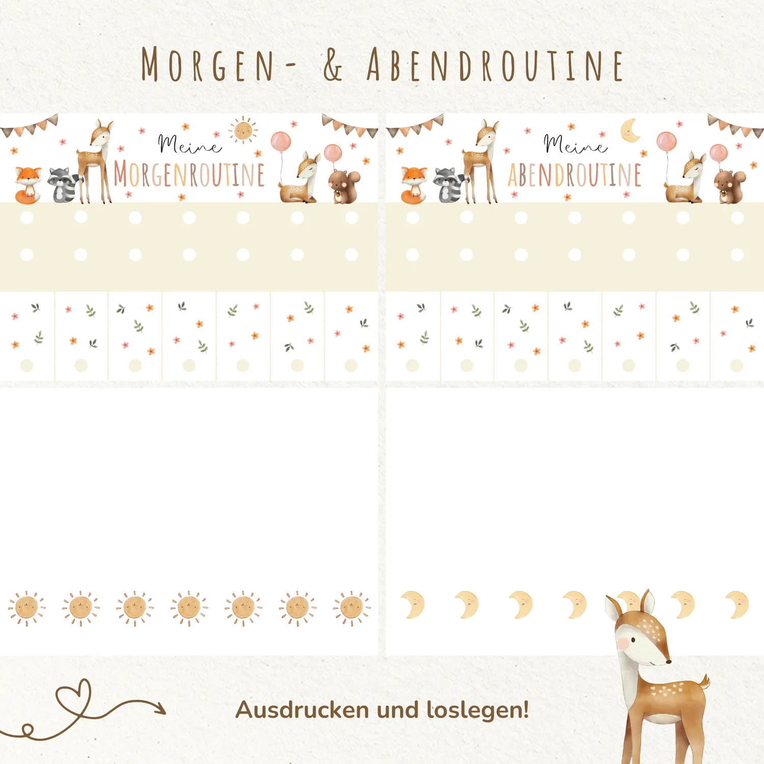MeinBaby123 Süße Tiere Morgen-Abendroutine PDF Ausdruck