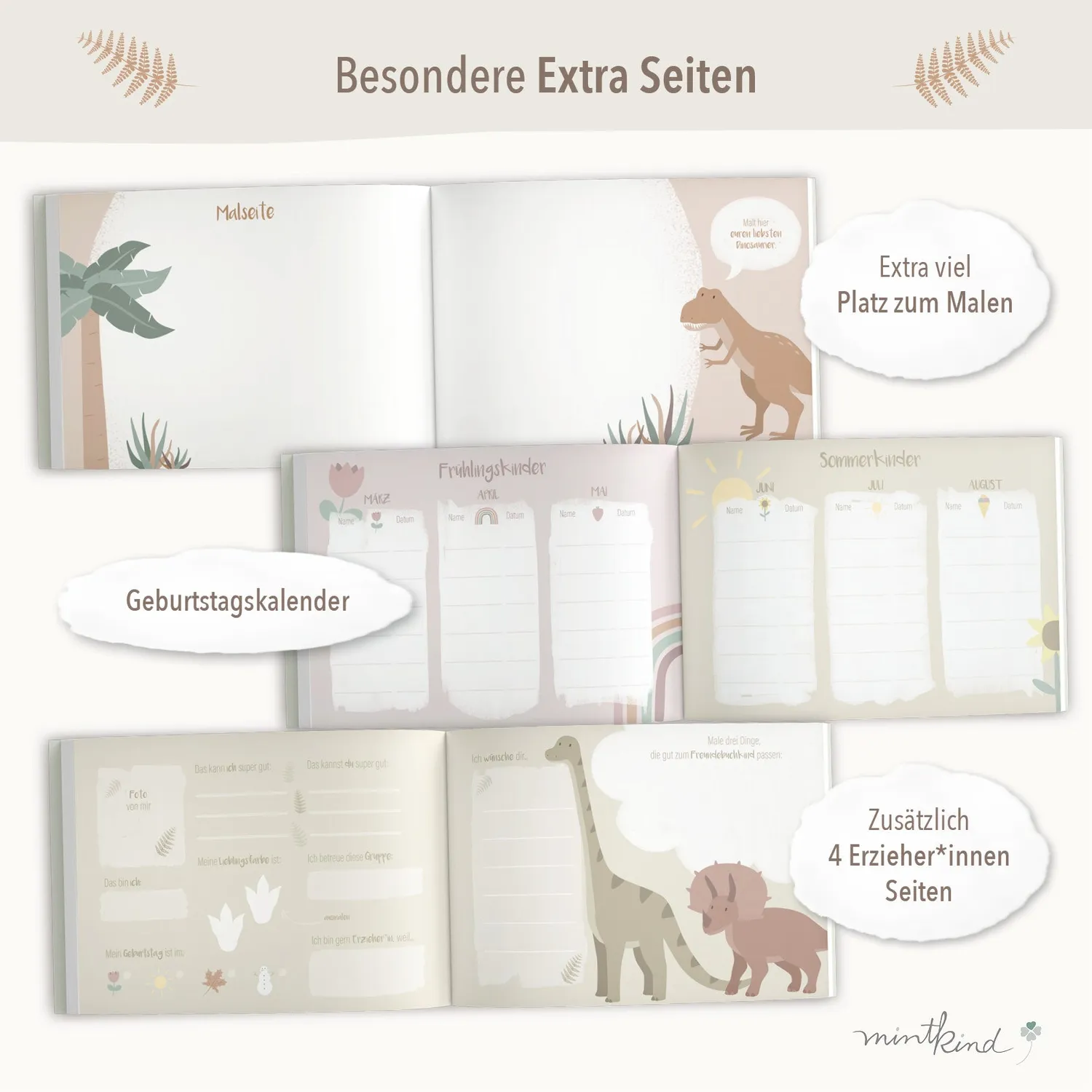 MINTKIND Dino Freundebuch Kindergarten DIN A5 quer