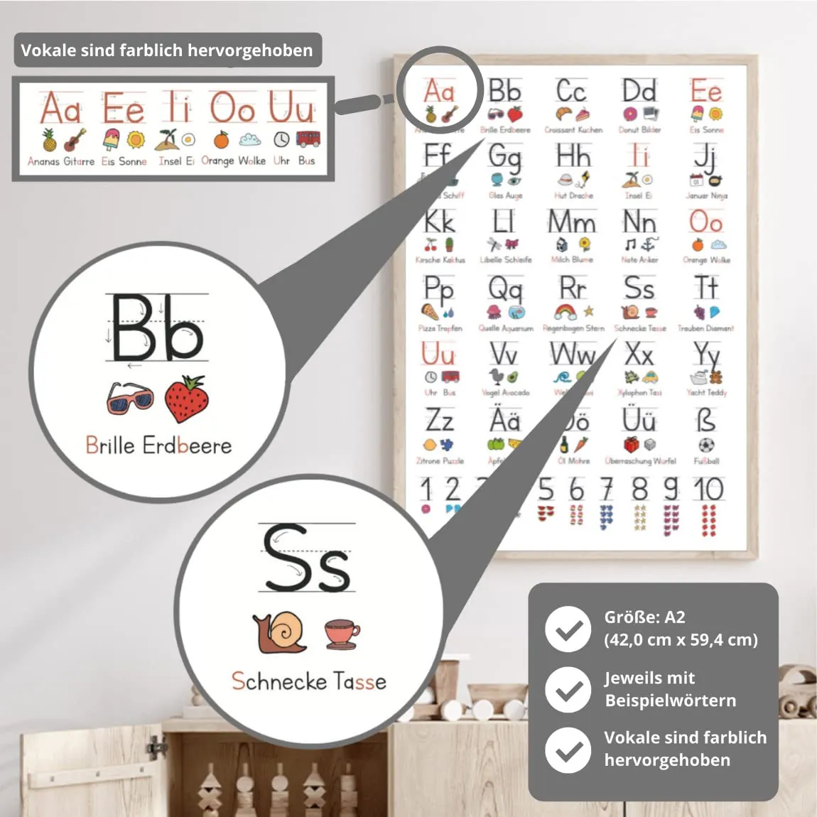 MeinBaby123 Lernposter ABC Poster A2 schwarz-weiß