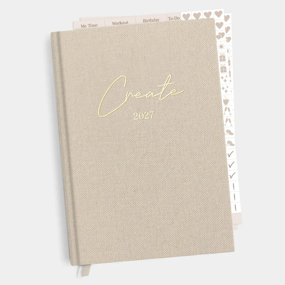 kind of hazel Terminplaner 2027 Kalender Linen Beige mit Sticker