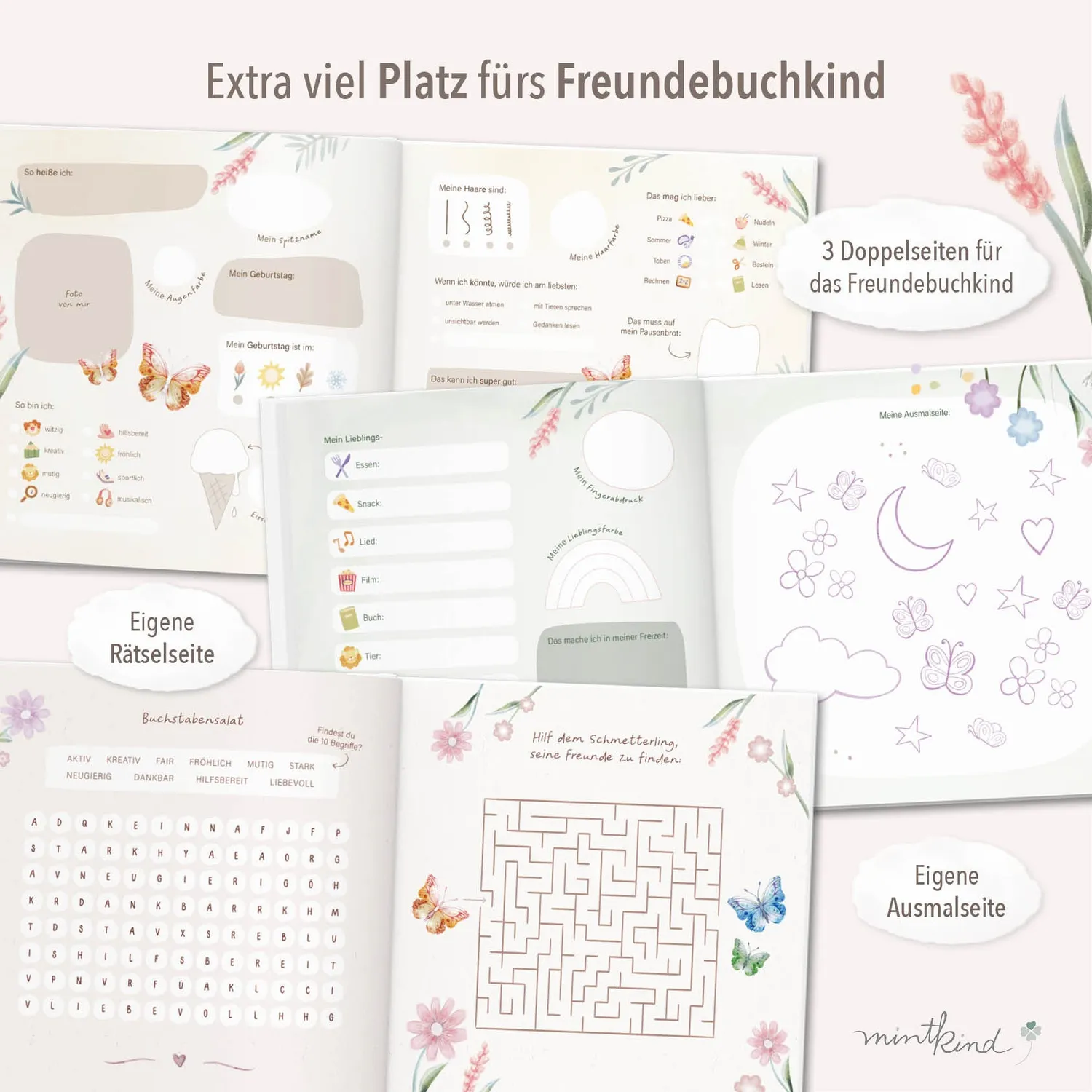 MINTKIND Freundebuch Schule Blumen 21x21 für 30 Freunde