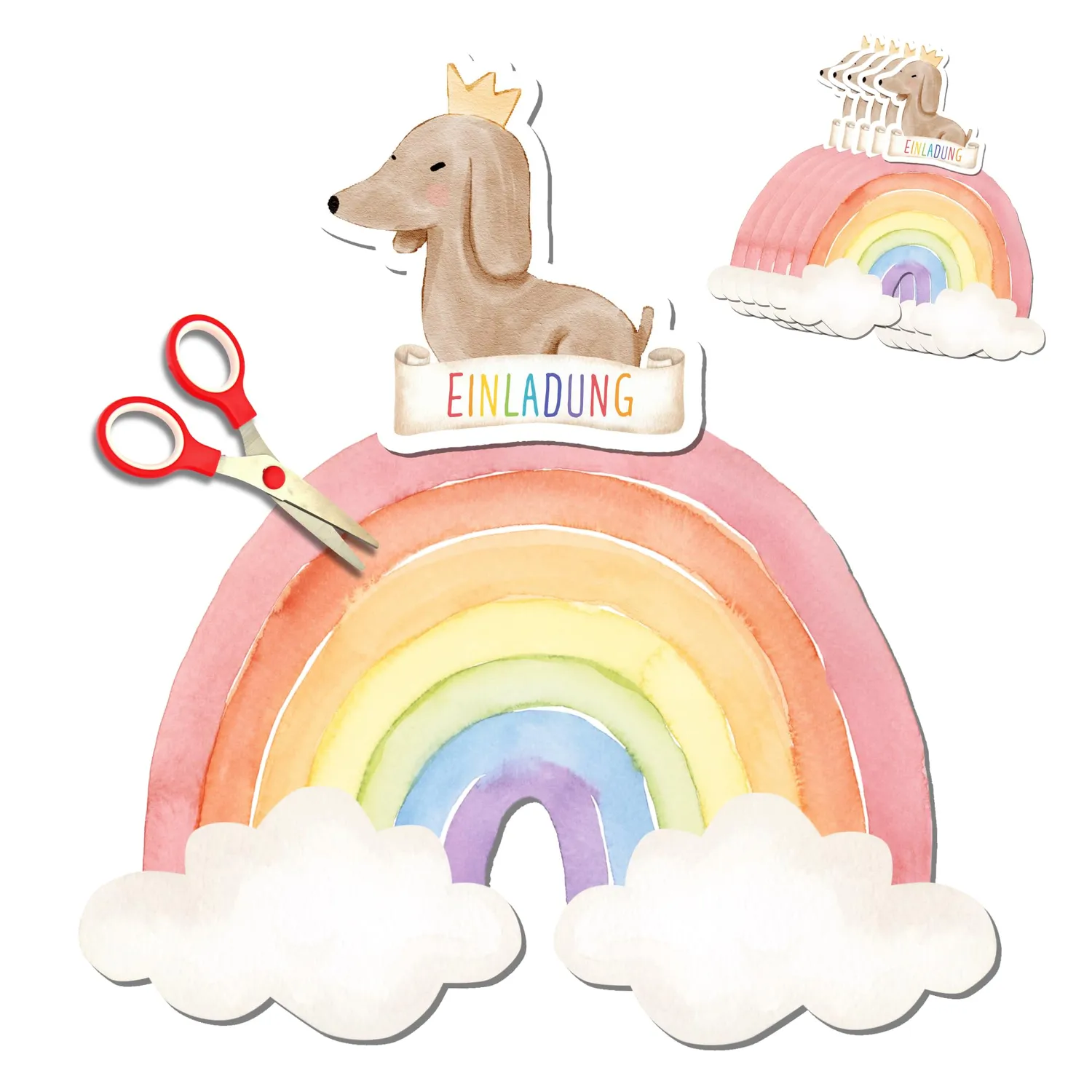 MeinBaby123 Bastelset Einladungen Hund Regenbogen 10 Stück