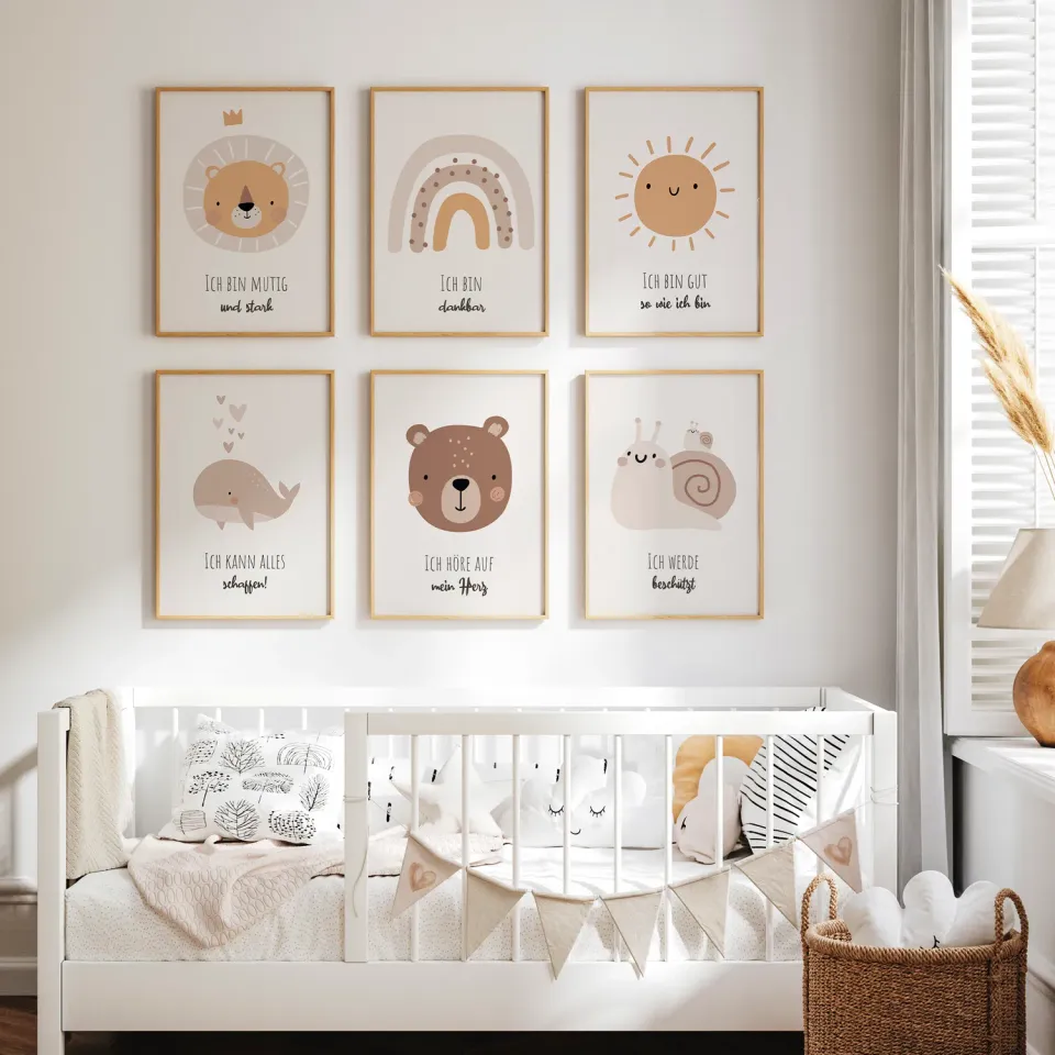 MeinBaby123 Poster Affirmation 6er Set A4 Boho Tiere