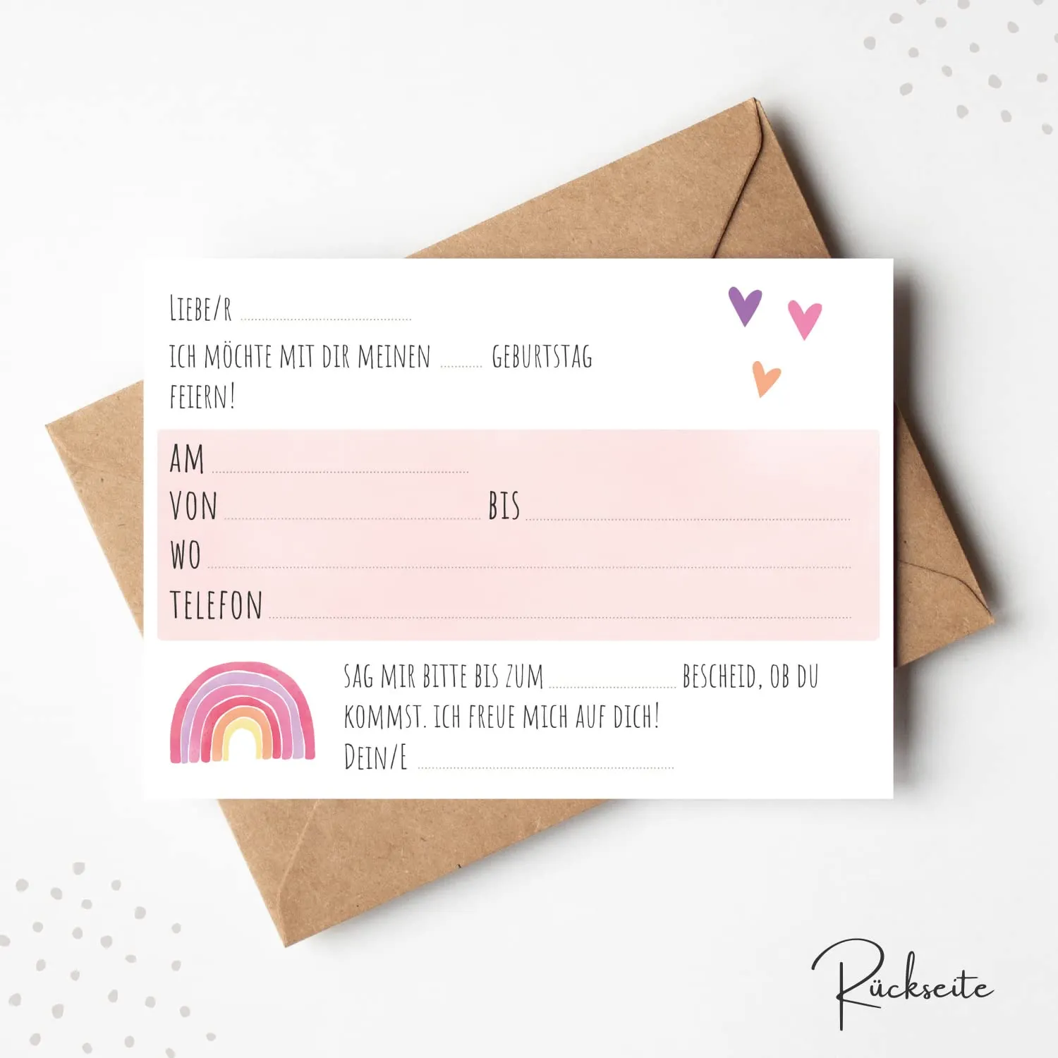 MeinBaby123 Regenbogen rosa Einladungskarten Kindergeburtstag 10er Set