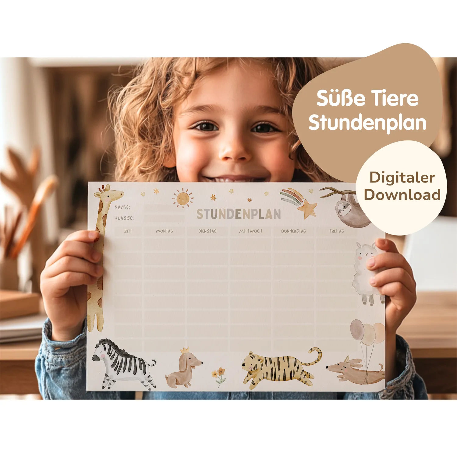 MeinBaby123 Süsse Tiere Stundenplan zum Ausdrucken PDF