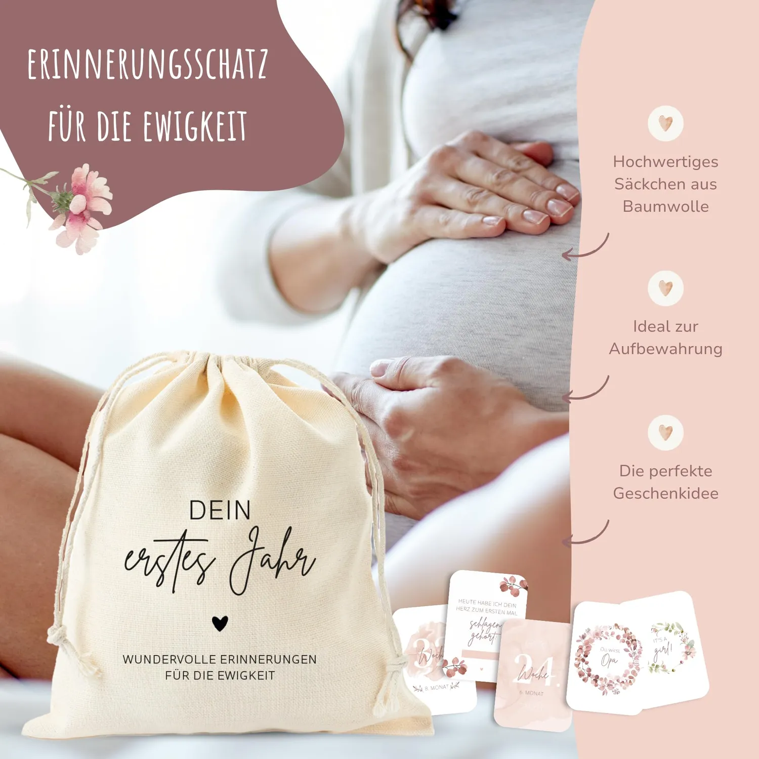 MeinBaby123 Meilensteinkarten Schwangerschaft rosa 42er Set