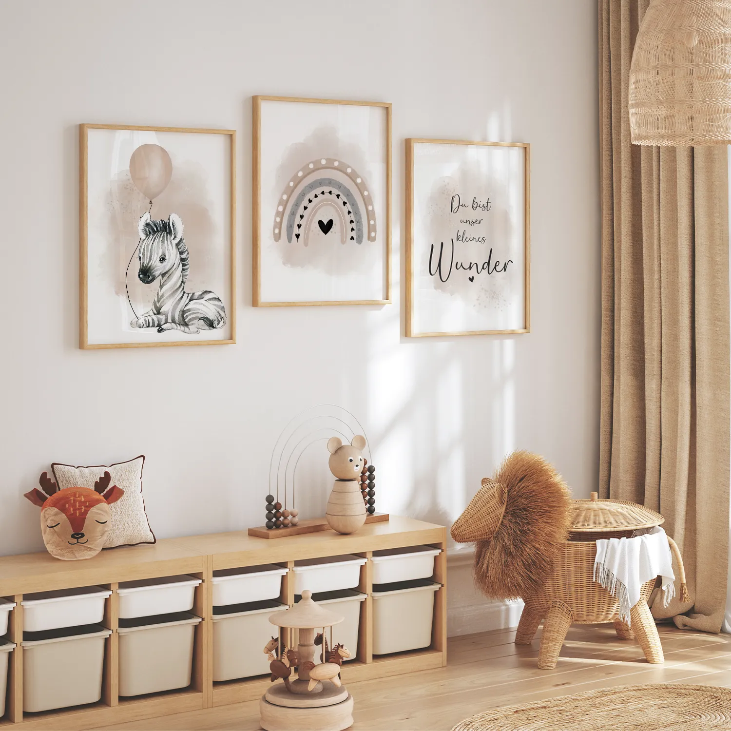 MeinBaby123 Zebra Luftballon Poster 3er Set A4 beige