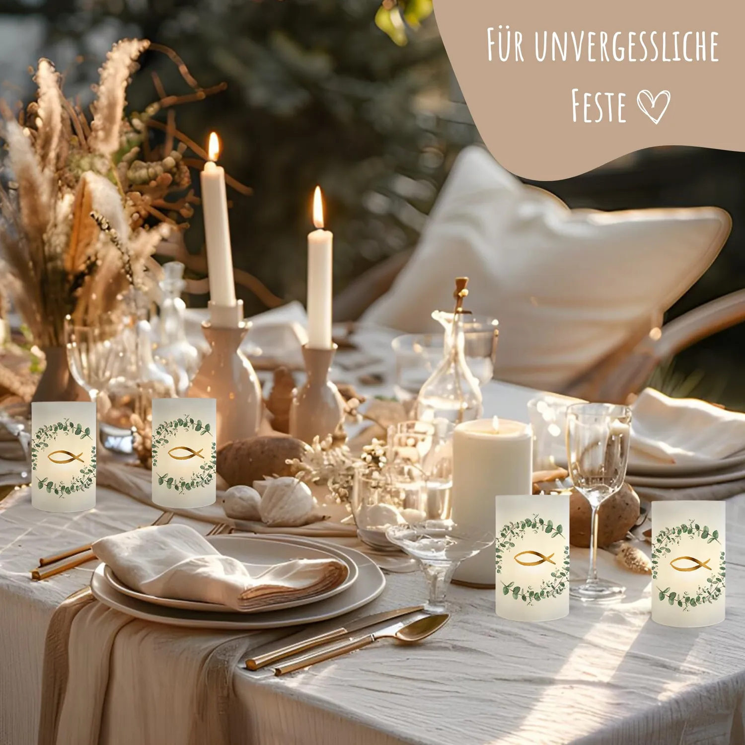 MeinBaby123 Windlicht Tischdeko Taufe 10 Stk Eukalyptus