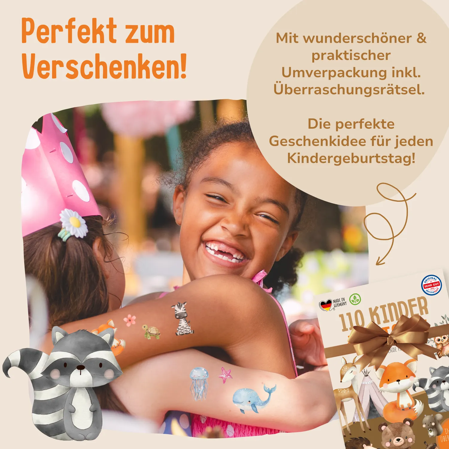 MeinBaby123 süße Tiere Kindertattoos 110 Stück vegan getestet