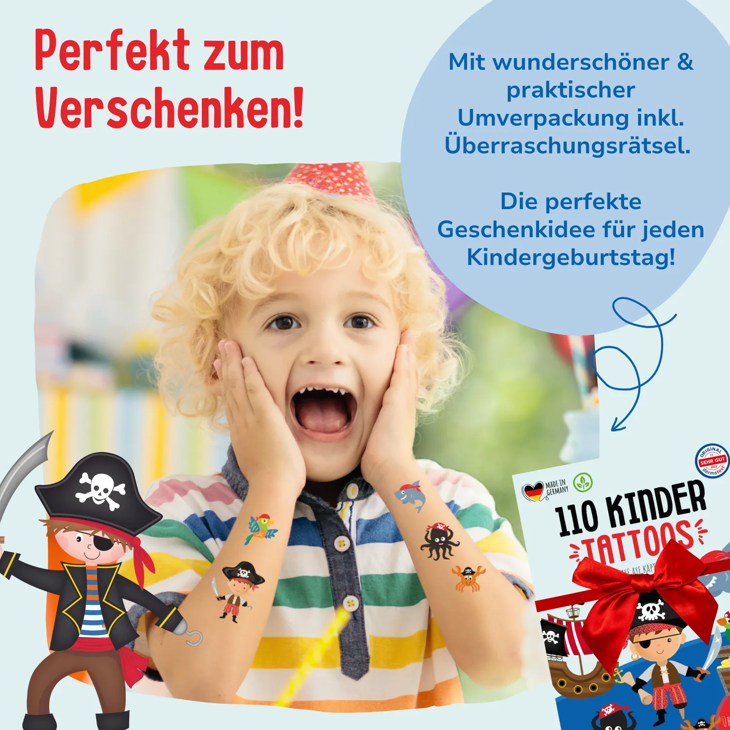 MeinBaby123 Piraten Kinder Tattoos 110er hautfreundlich