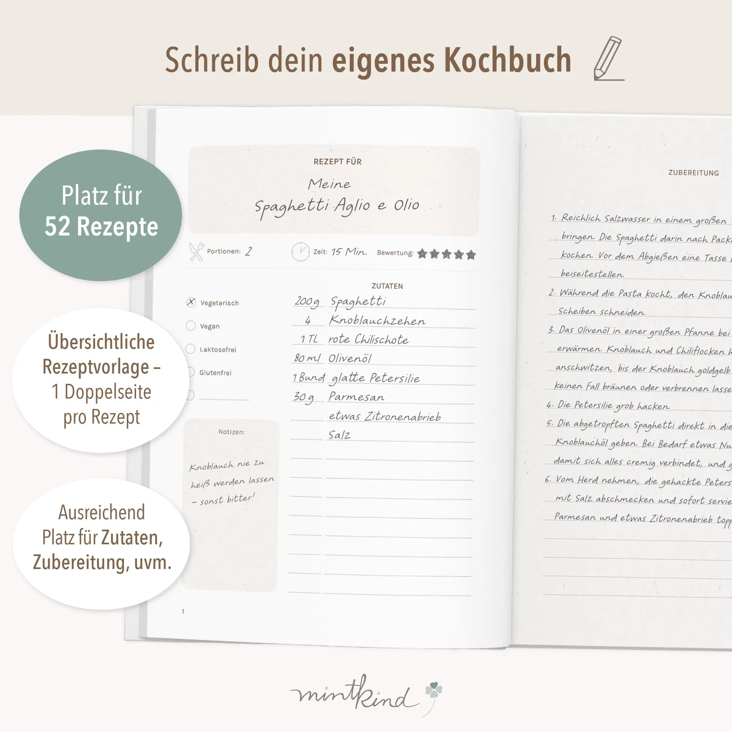 MINTKIND Meine Rezepte Rezeptbuch Salbei zum Selberschreiben