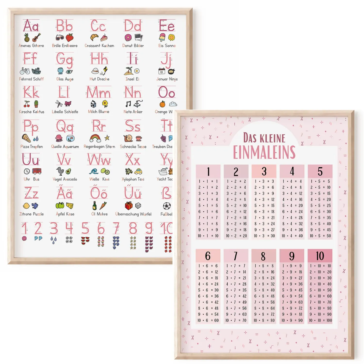 MeinBaby123 Lernposter Set rosa A4 Einmaleins Grundschrift