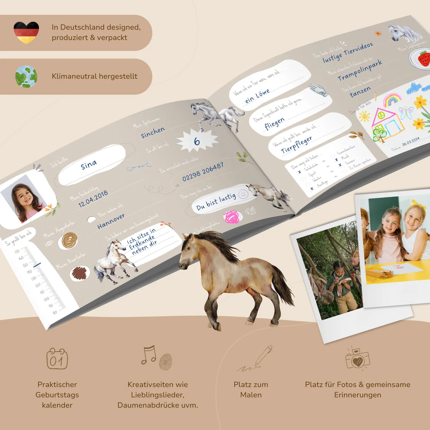 MeinBaby123 Pferde Freundebuch Kinder gebunden 26 Freunde
