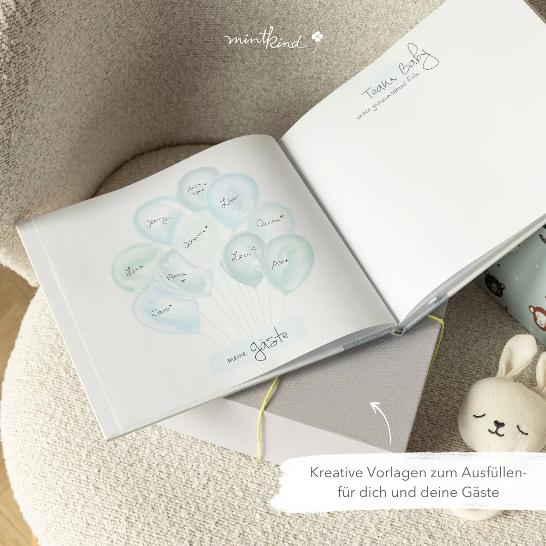 MINTKIND Meine Babyparty Gästebuch blau Leinen