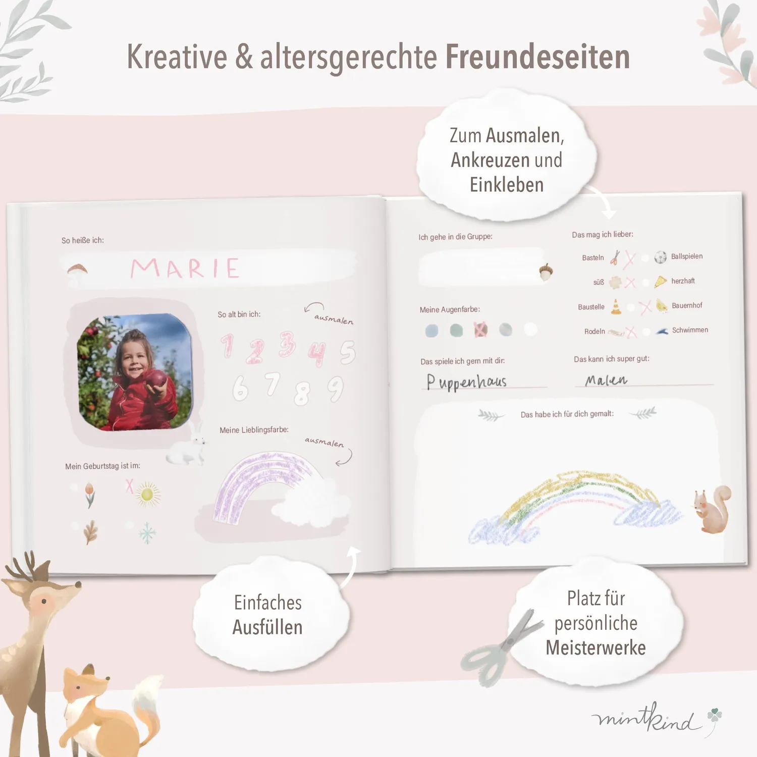 MINTKIND Freundschaftsbuch Kindergarten Waldtiere Natur