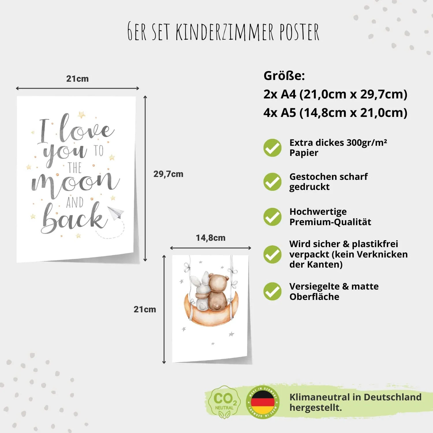 MeinBaby123 Bär Sterne Kinderzimmer Poster 6er Set A4 A5 Boho