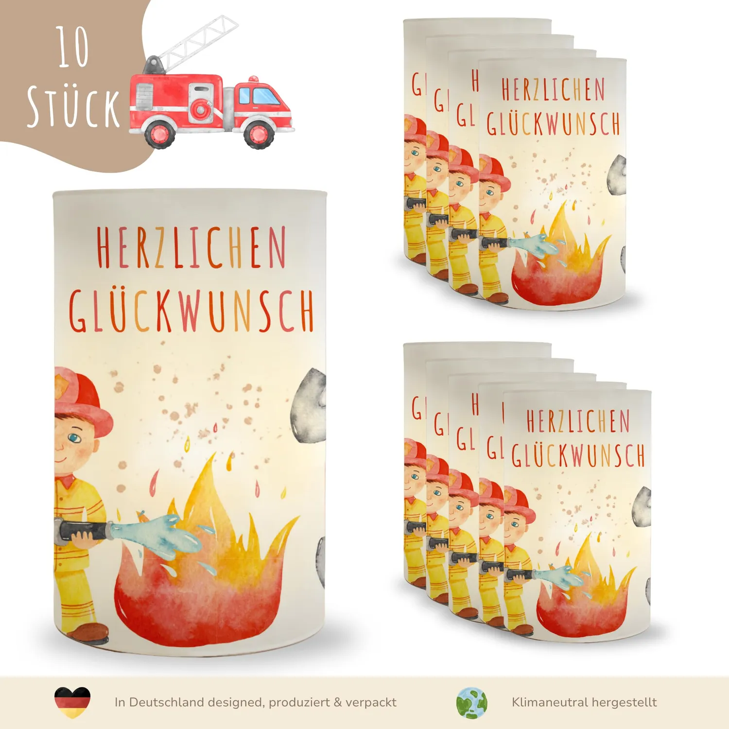 MeinBaby123 Windlicht Tischdeko Feuerwehr 10 Stück
