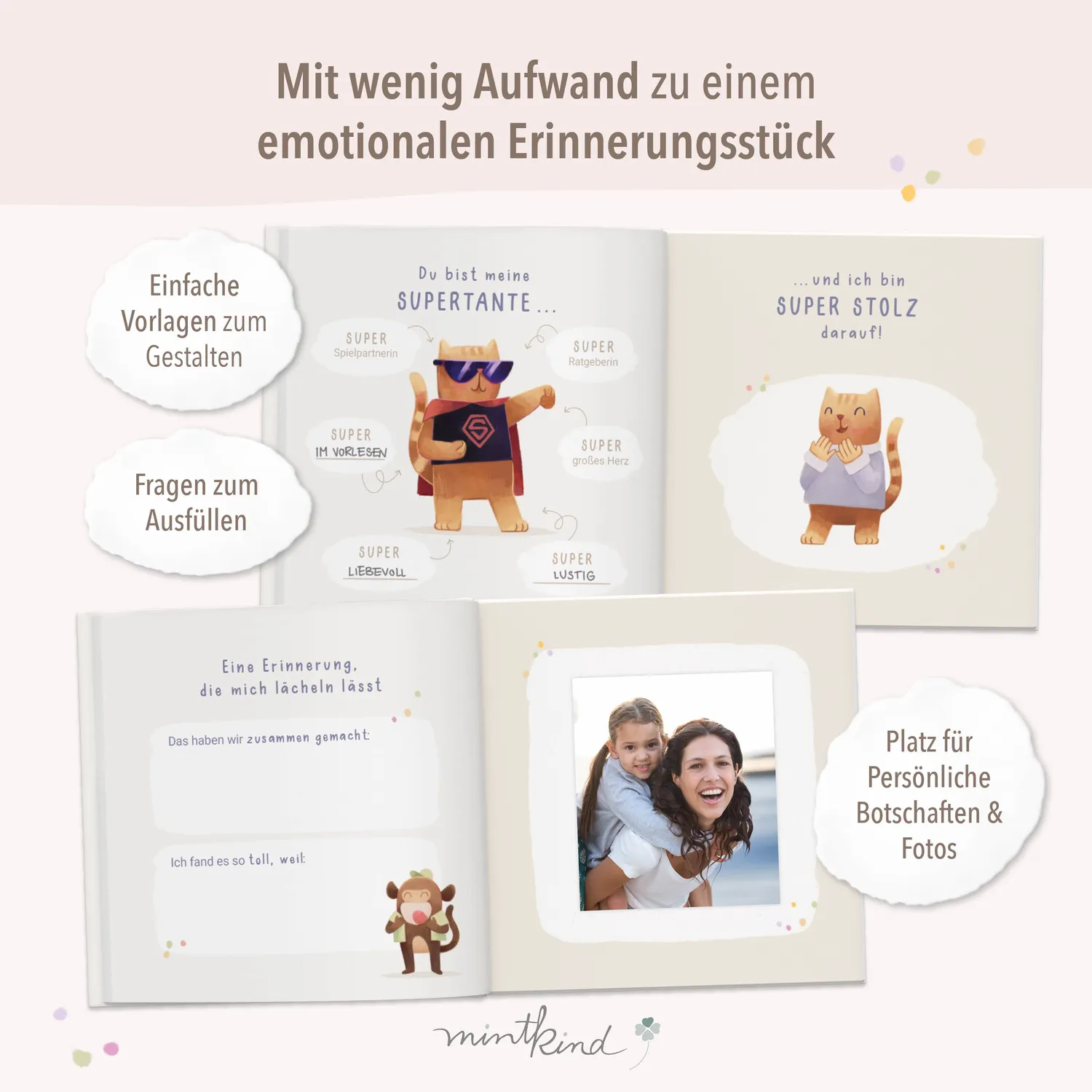 MINTKIND Patentante Geschenkset Buch Tasse Karte 3-teilig