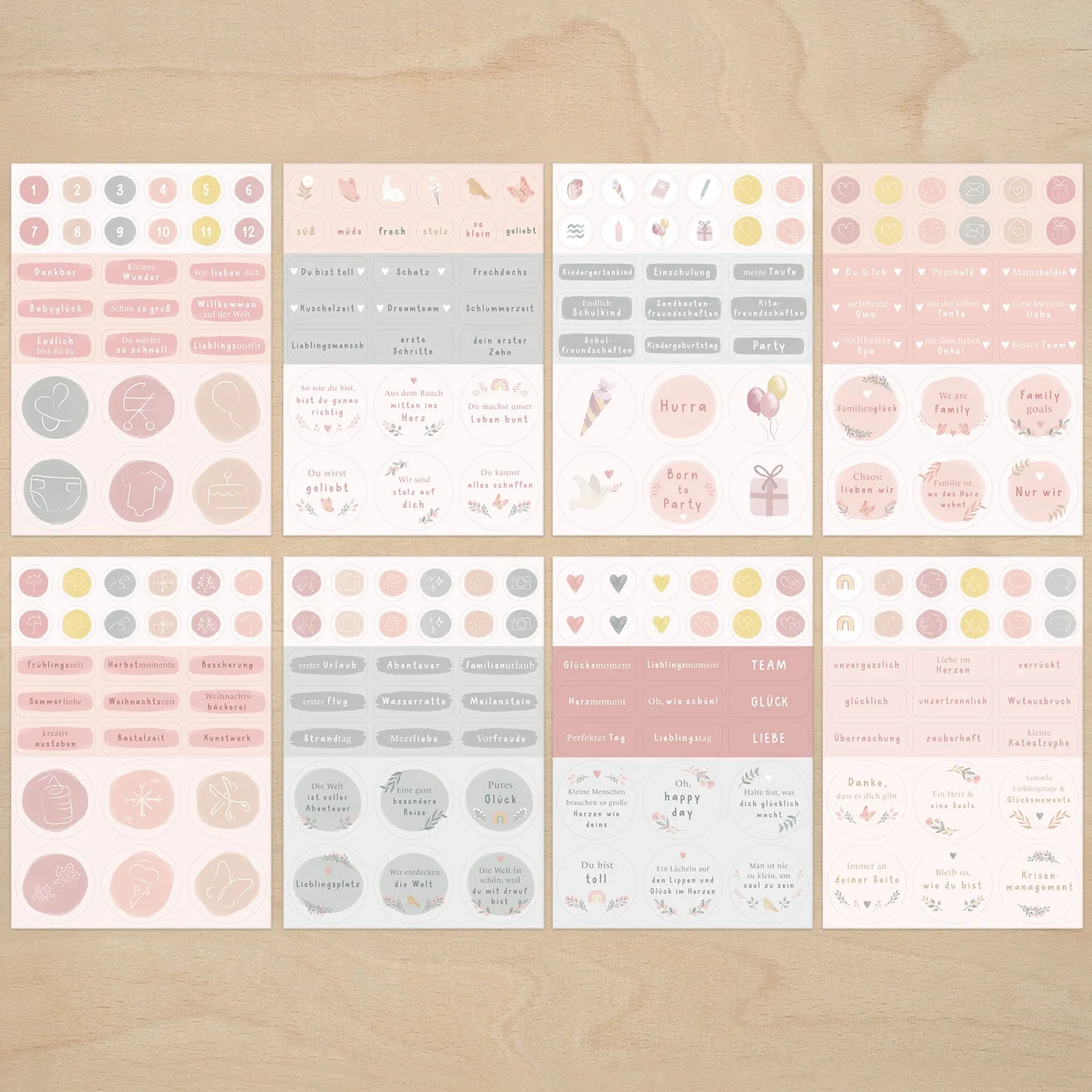 MINTKIND Babyalbum Sticker Set 8 Bögen Wald Blumen Wal