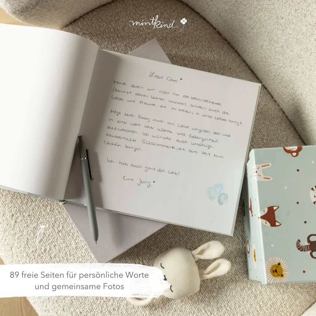 MINTKIND Meine Babyparty Gästebuch blau Leinen