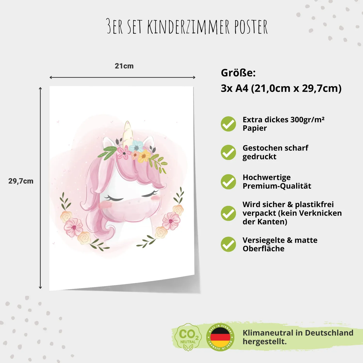 MeinBaby123 Einhorn Poster 3er Set A4 für Mädchen