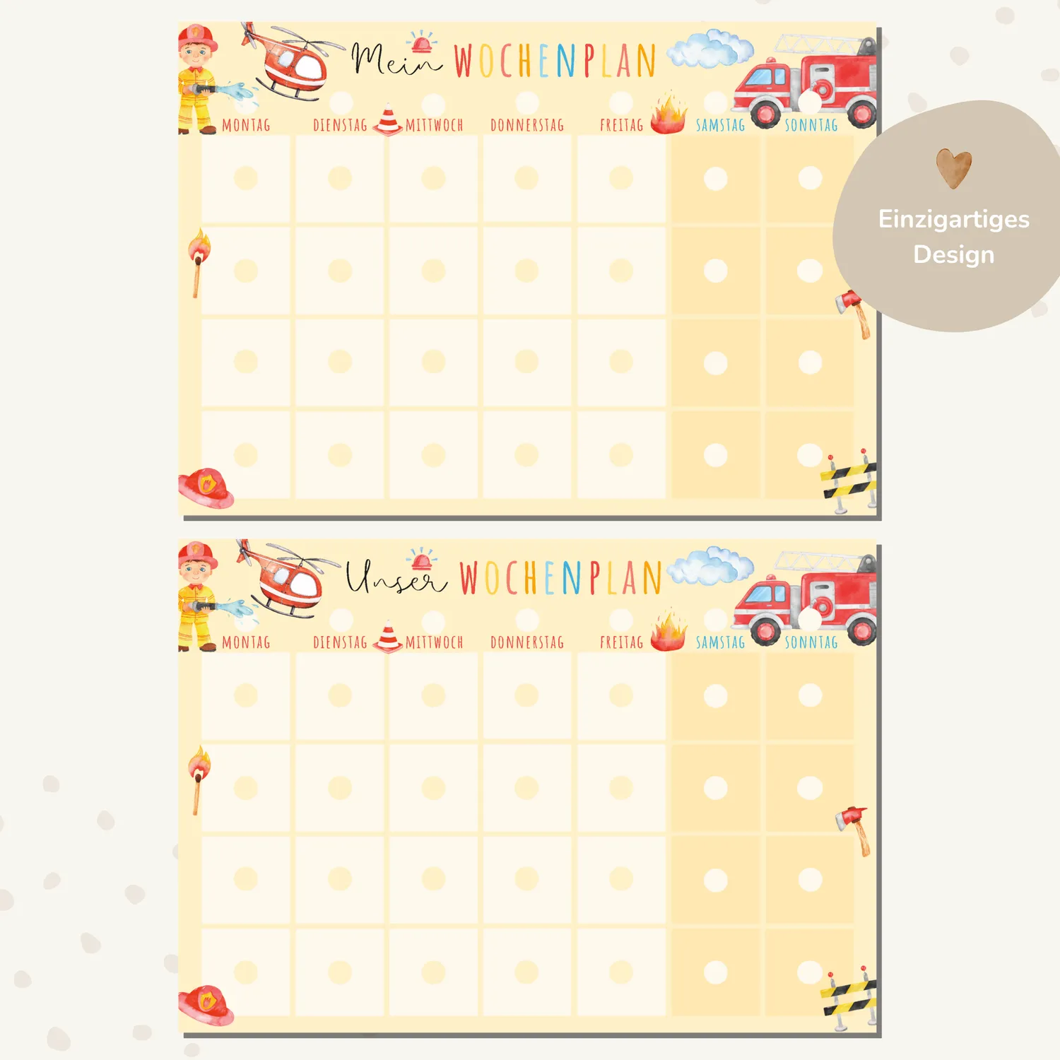 MeinBaby123 Feuerwehr Wochenplan Montessori PDF Ausdruck