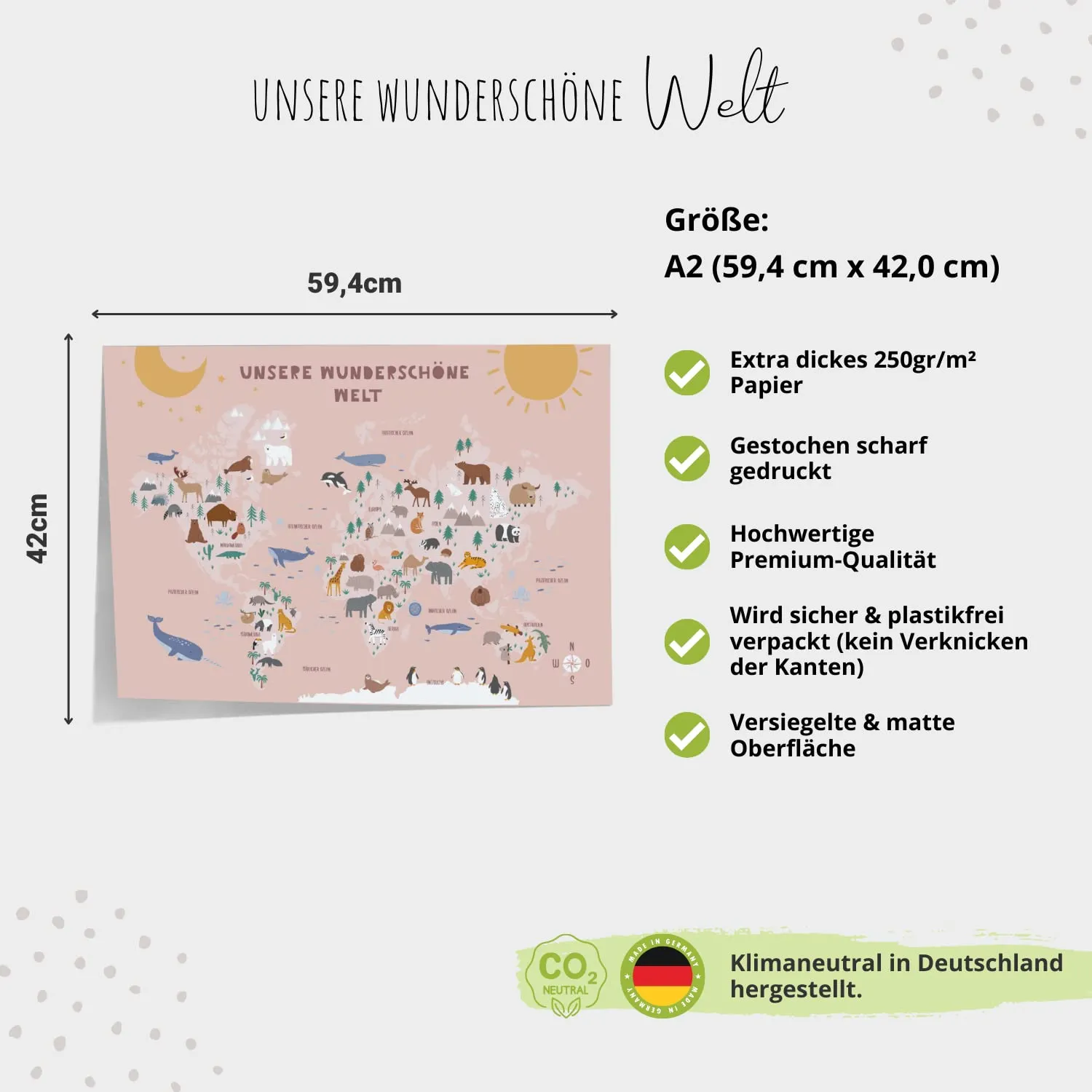 MeinBaby123 Lernposter Weltkarte rosa A2 Tiere
